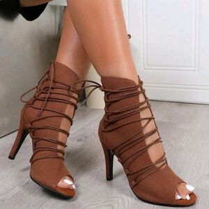 Elegant Brown Lace-Up Heels